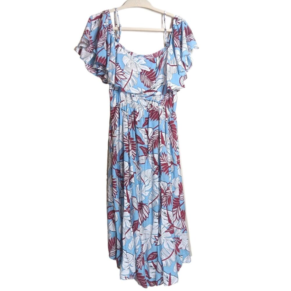L’Atiste By Amy Floral Dress Womens M Ruffle High-Low Flutter Sleeve Palm Leaf